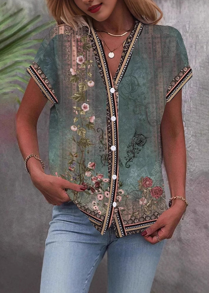 Skjortebluse Dame V-hals Med Stilfuldt Print 4
