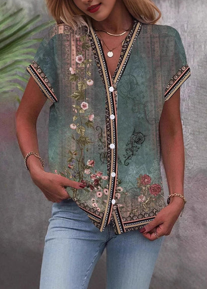 Skjortebluse Dame V-hals Med Stilfuldt Print 4