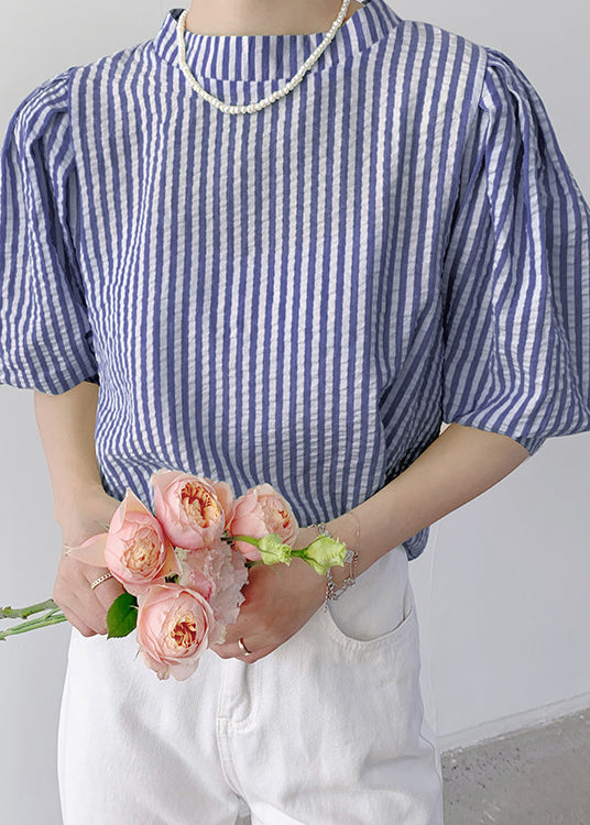 Skjortebluse Dame med Striber og Puffærmer - Afslappet Stil 1