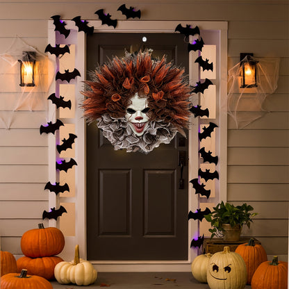 Skræmmende Halloween Dørdekoration Klovnekrans 0