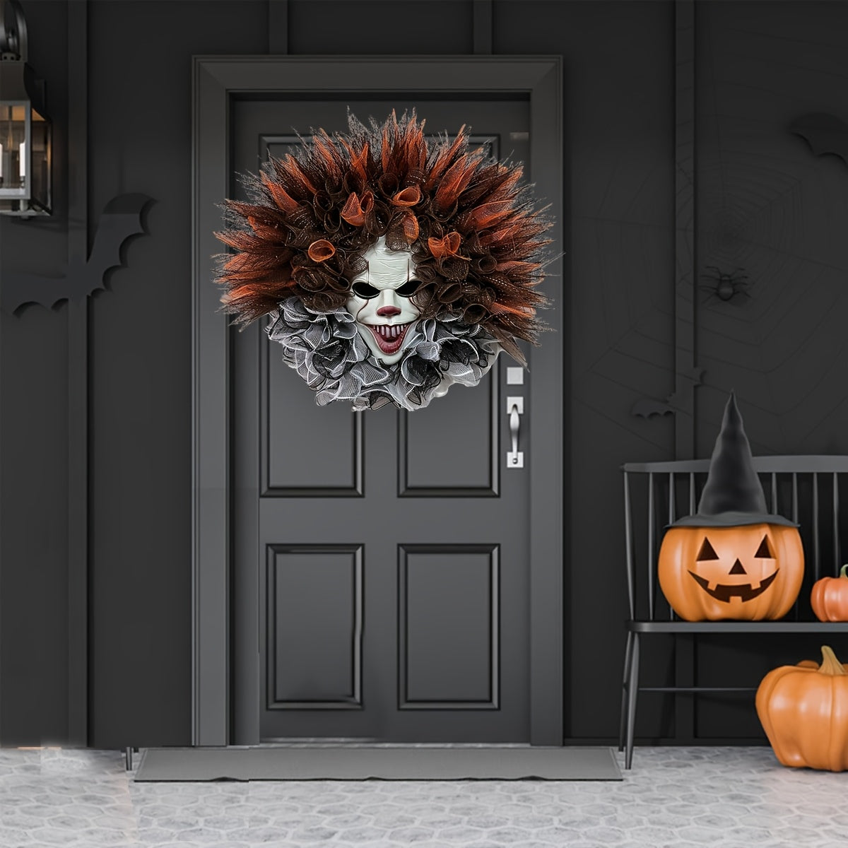 Skræmmende Halloween Dørdekoration Klovnekrans 2