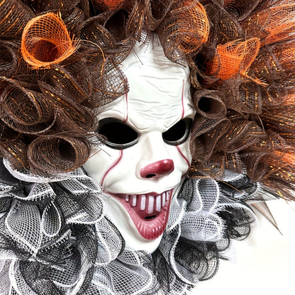 Skræmmende Halloween Dørdekoration Klovnekrans 5