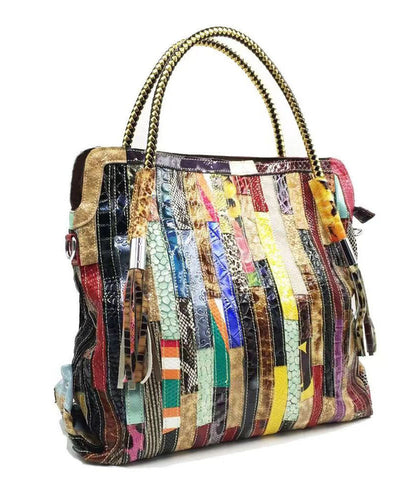 Tote Håndtaske med Slangeprint og Patchwork Design 2