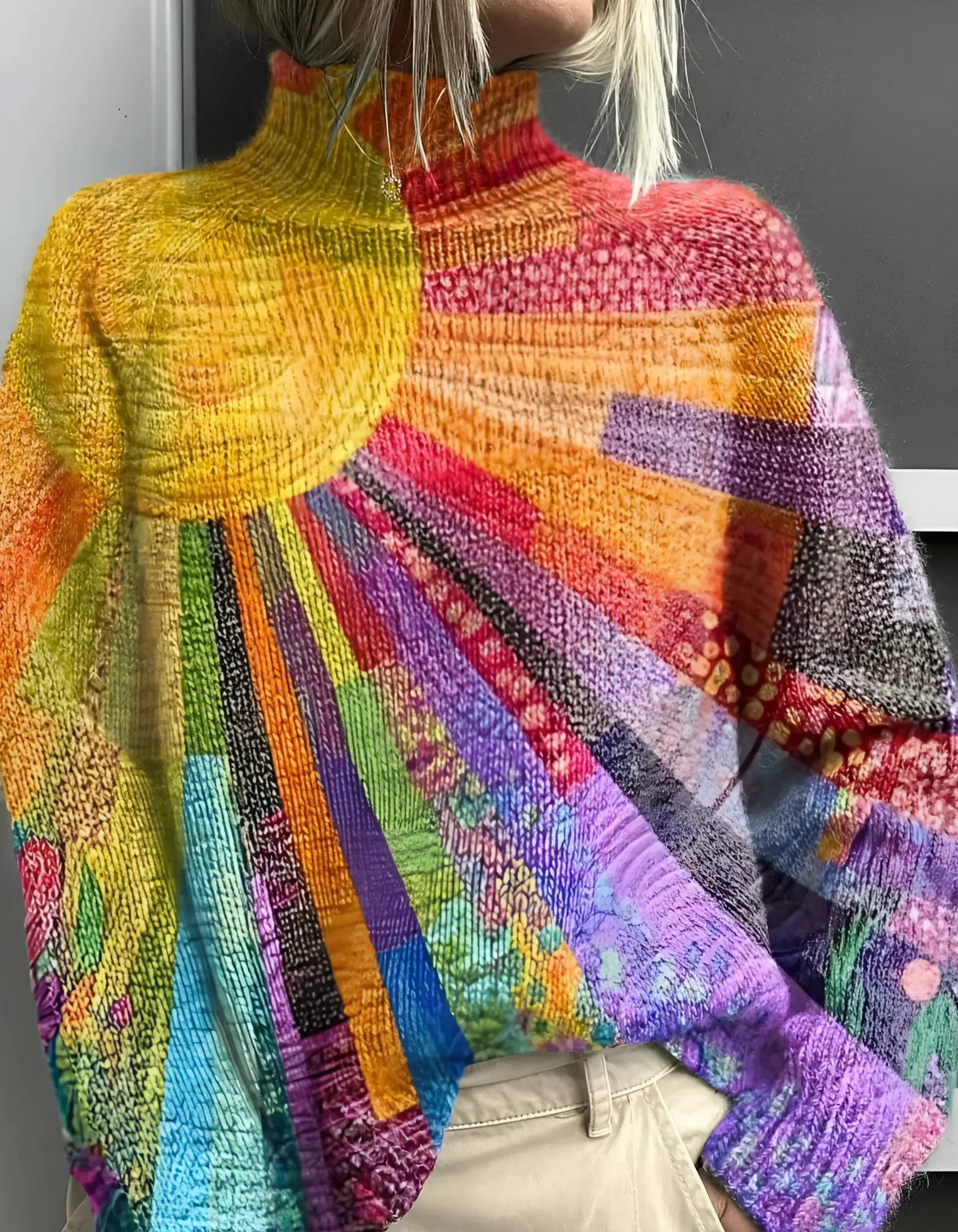 Trøje Dame Rullekrave Farverig Design 0