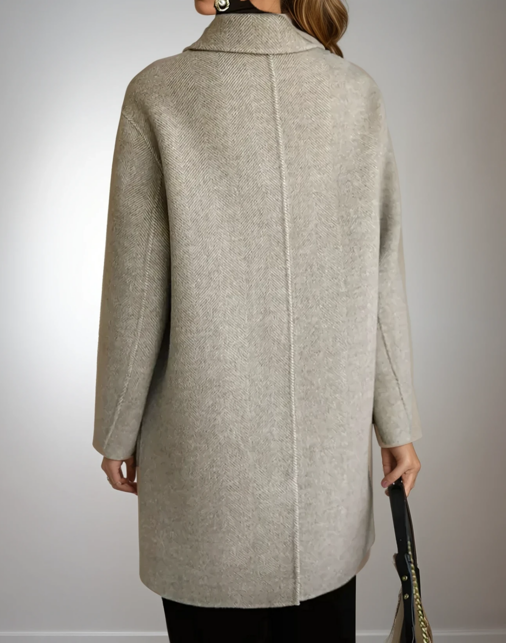 Uldfrakke Dame Elegant Lang Design Blødt Stof 2