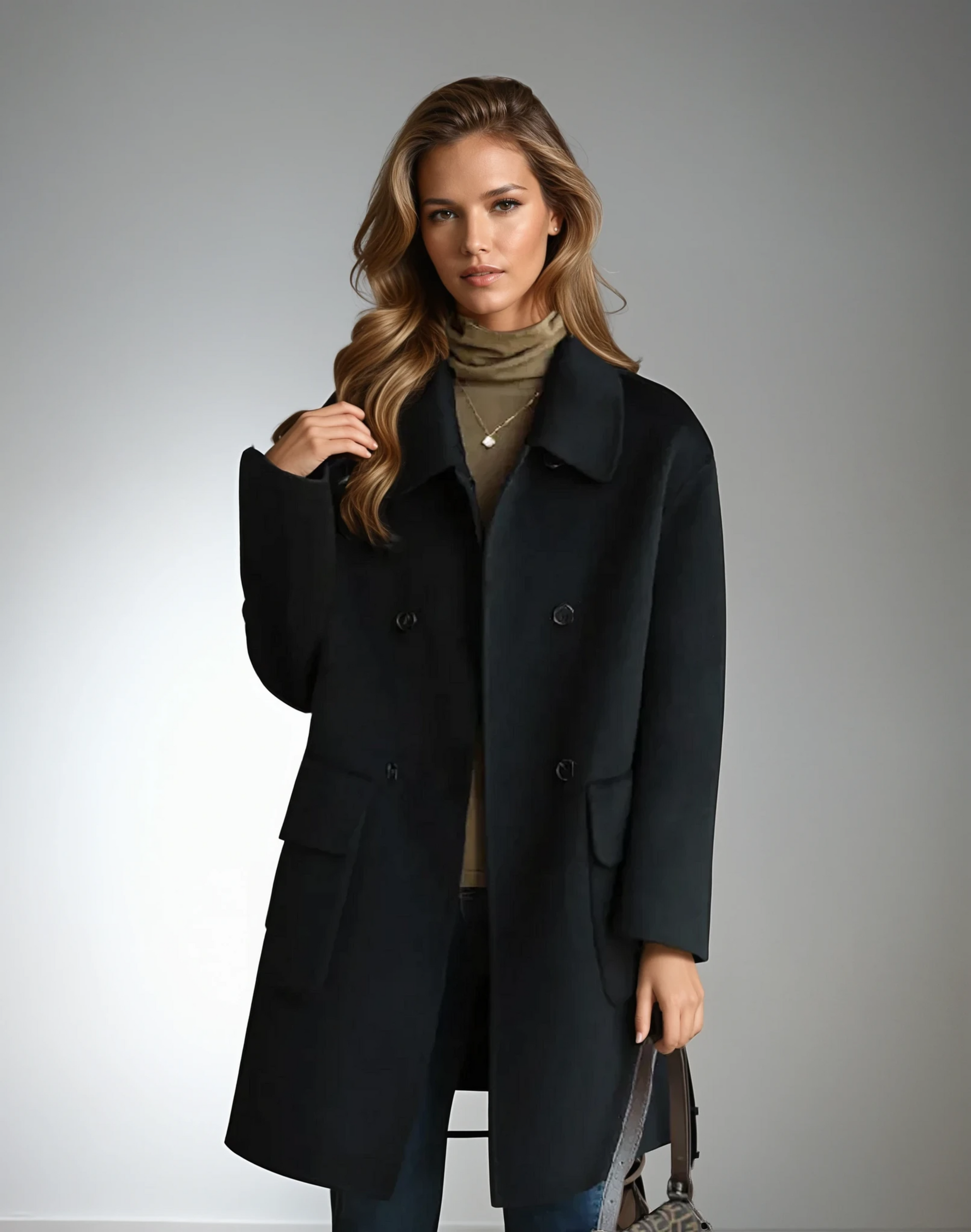Uldfrakke Dame Elegant Lang Design Blødt Stof 3