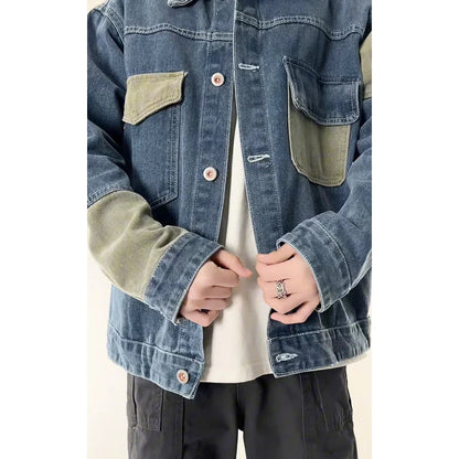 Unisex Denimjakke Geometrisk Design Boxy Trucker Style 5