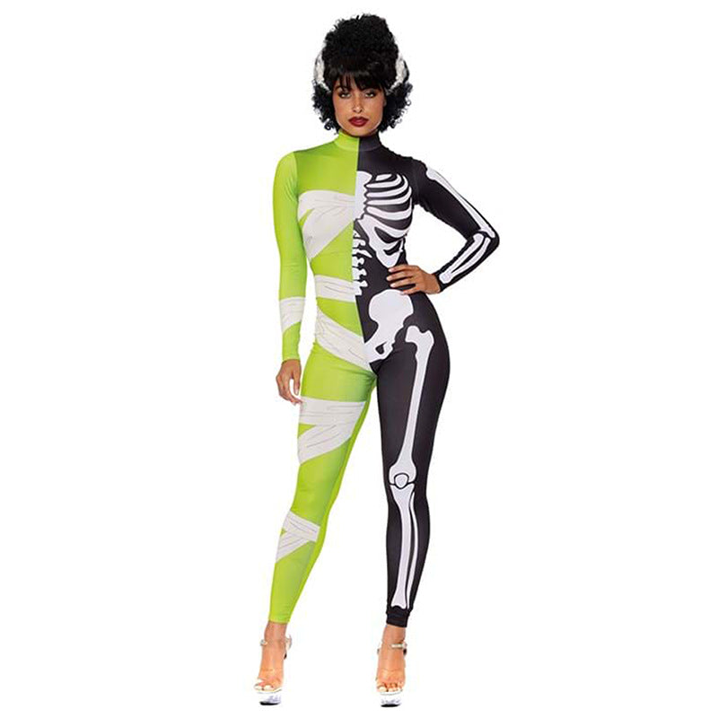 Unisex Halloween Kostume Halv Mumie Halv Skelett Asymmetrisk Design 0