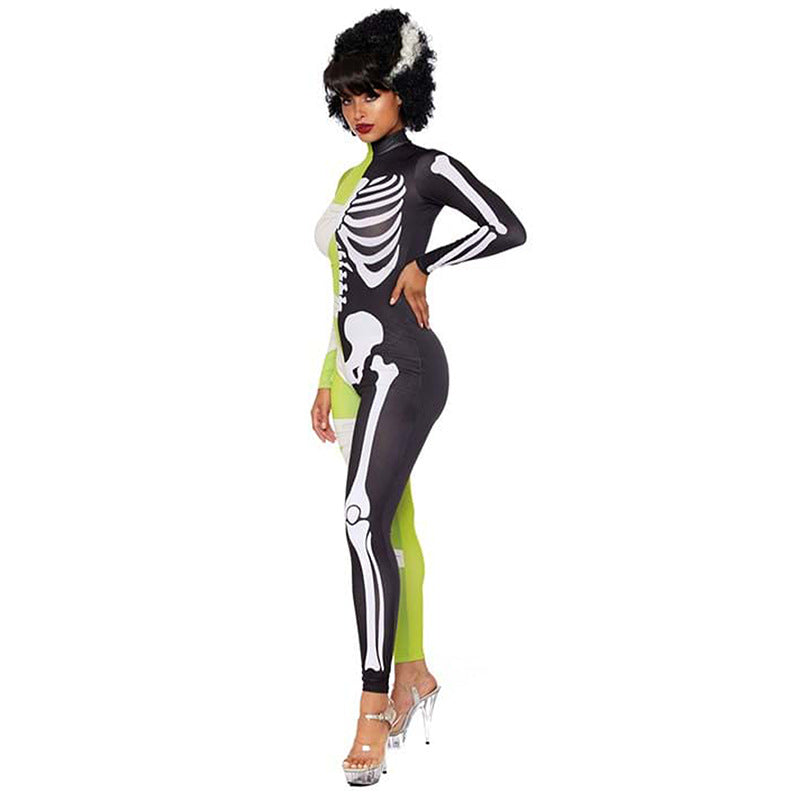 Unisex Halloween Kostume Halv Mumie Halv Skelett Asymmetrisk Design 1
