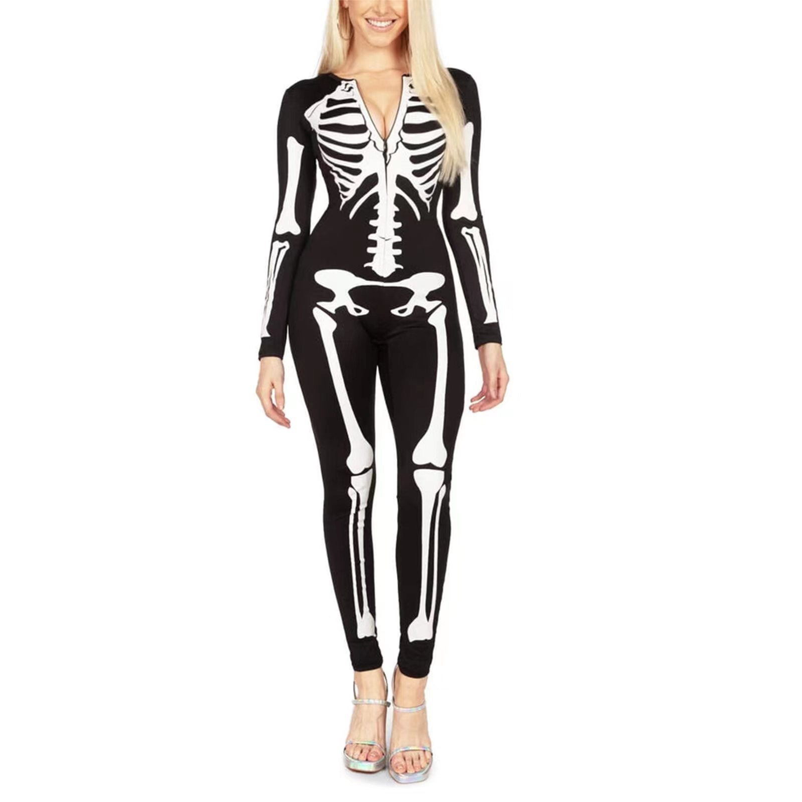Unisex Skelett Kostume Med Grusomtryk Til Halloween Udklædning 0