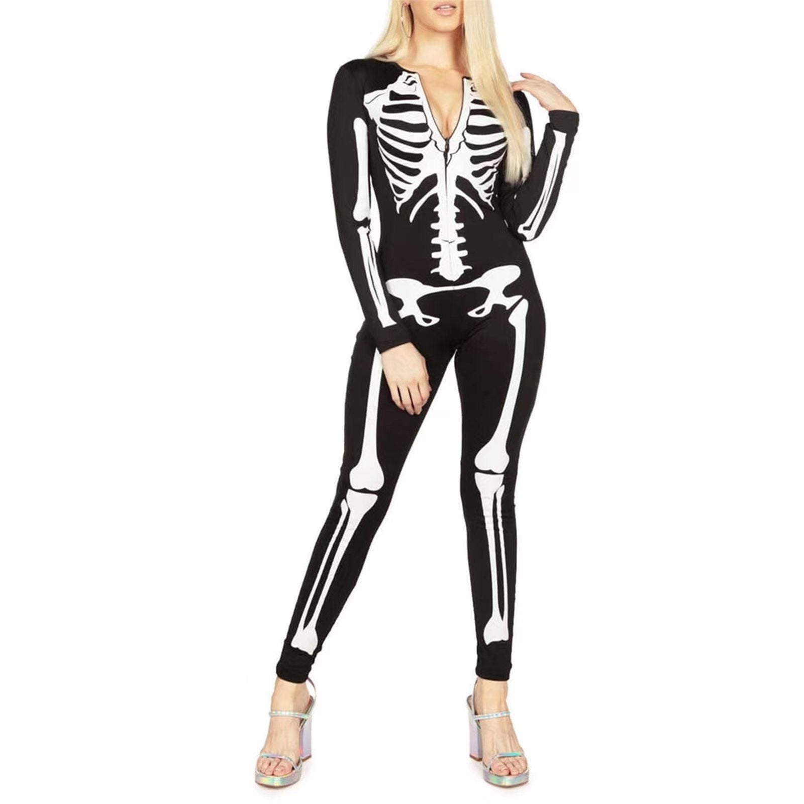 Unisex Skelett Kostume Med Grusomtryk Til Halloween Udklædning 1