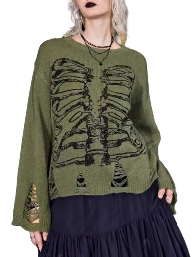 Unisex Sweater Med Grafisk Kraniedesign Og Rippede Detaljer 0