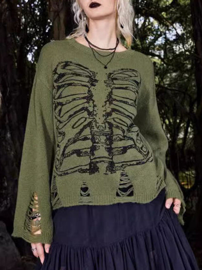 Unisex Sweater Med Grafisk Kraniedesign Og Rippede Detaljer 2