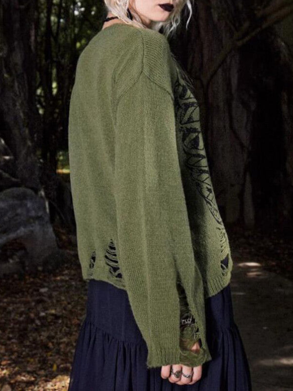 Unisex Sweater Med Grafisk Kraniedesign Og Rippede Detaljer 3