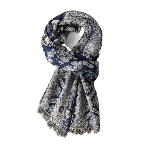 Unisex Tørklæde med Jacquard Mønster og Frynsede Kanter 0