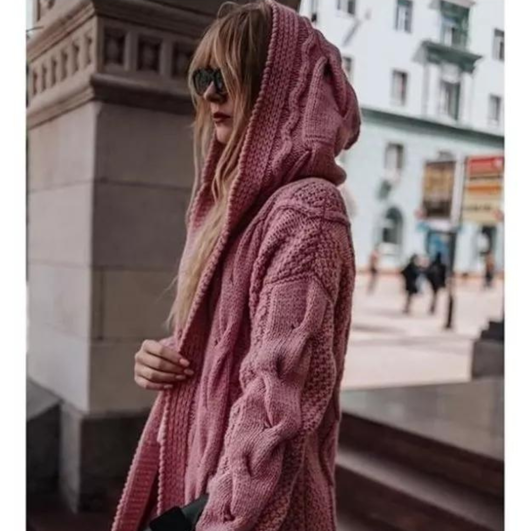 Twist strikket hættecardigan til kvinder