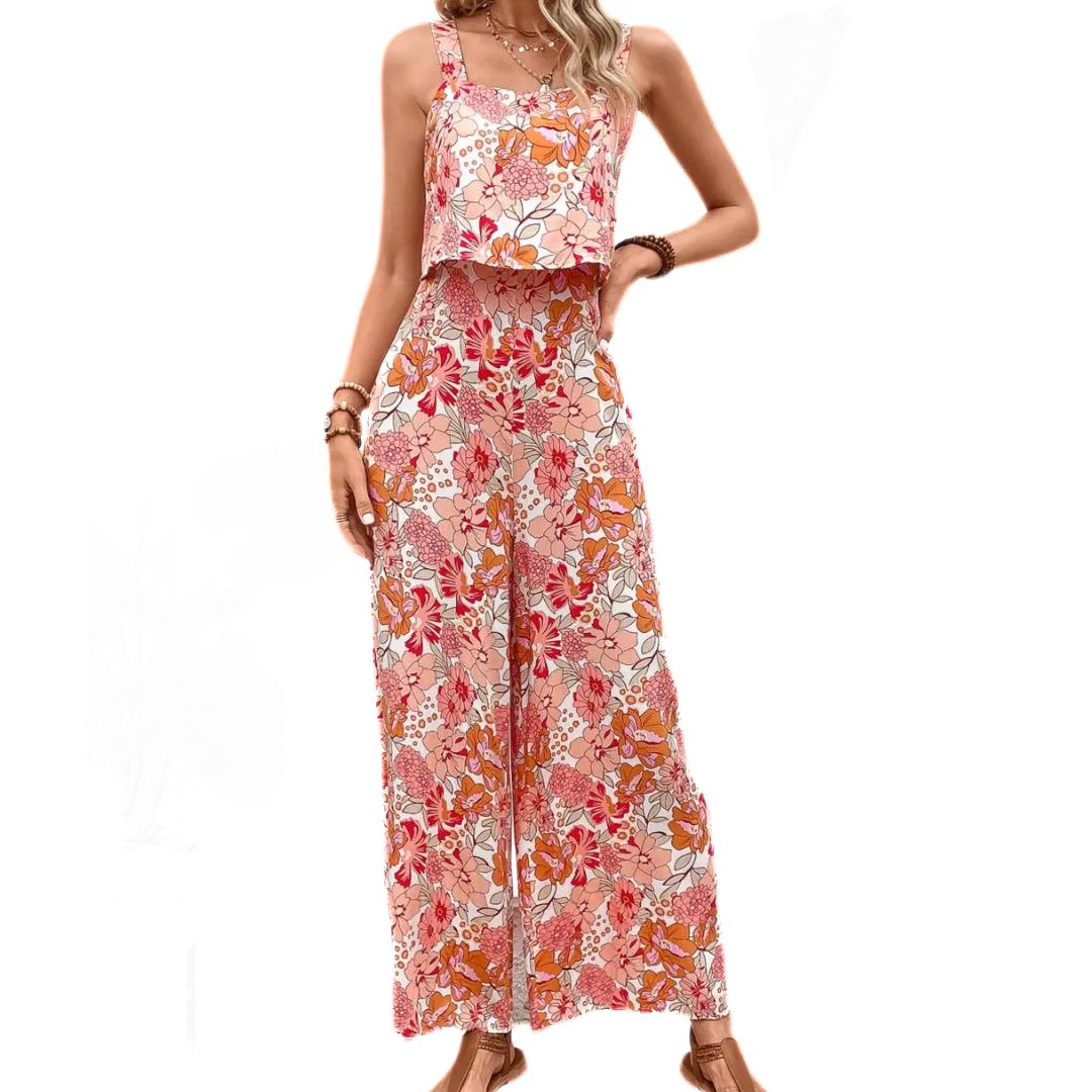 Buksedragt Damer Vintage Blomsterprint Ærmeløs Polyester 5