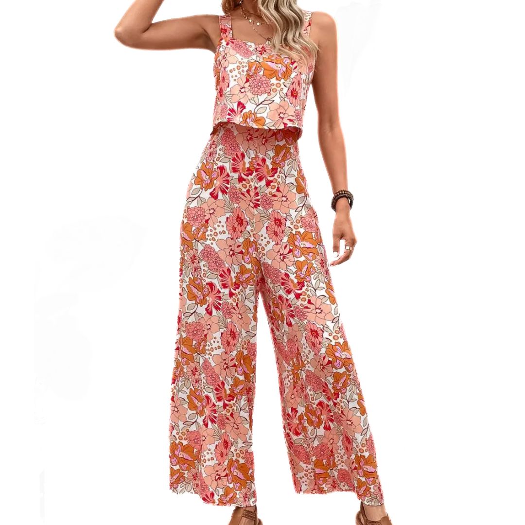 Buksedragt Damer Vintage Blomsterprint Ærmeløs Polyester 4