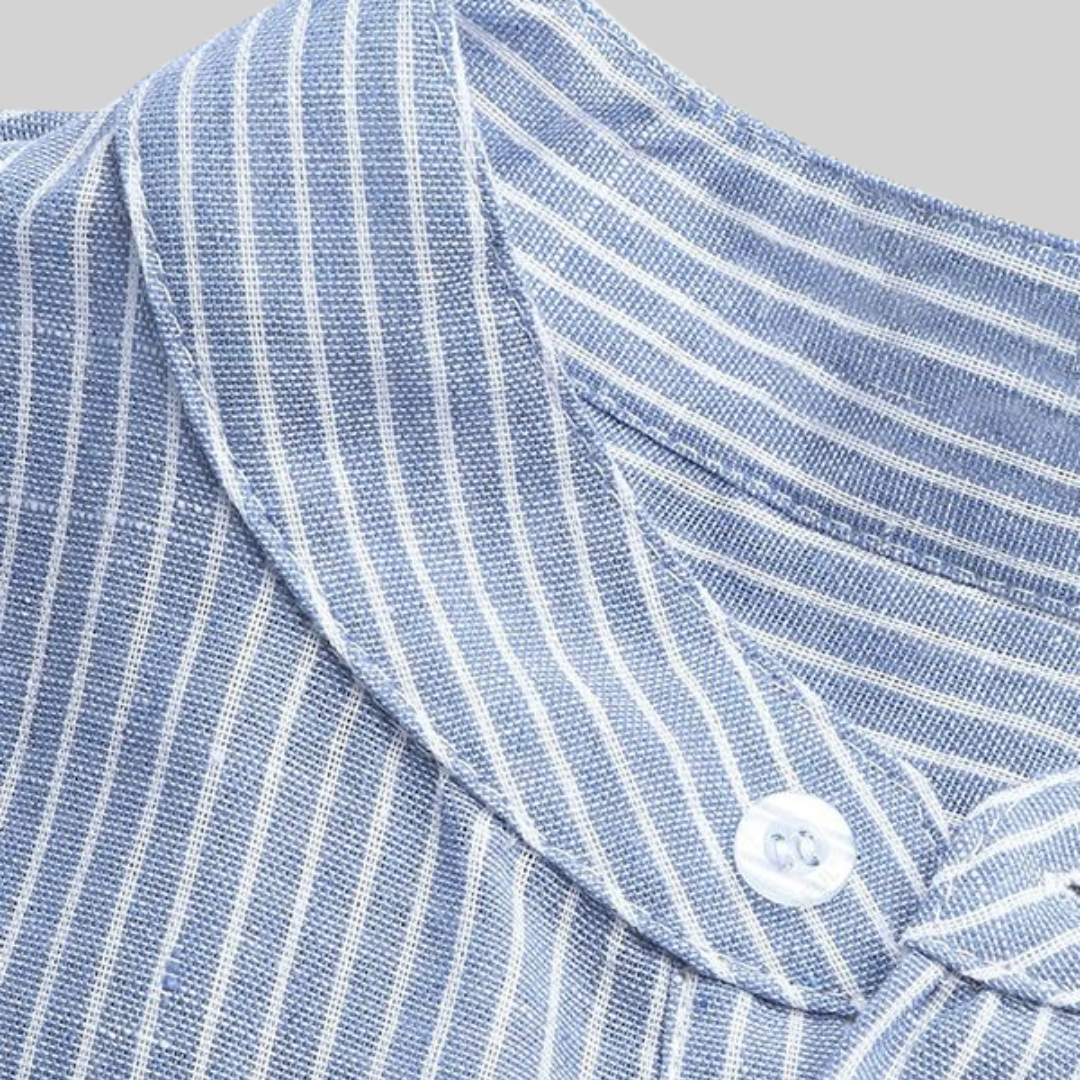 Herre Skjorte Stribet Bomuldsblanding med Stående Krave