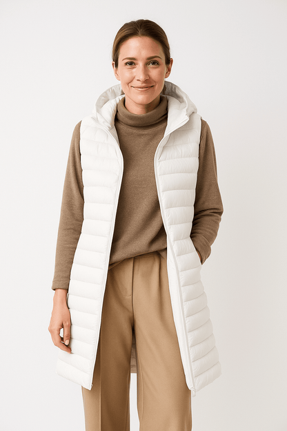 Vinterfrakke Dame Med Hætte Moderne Quiltet Design 4