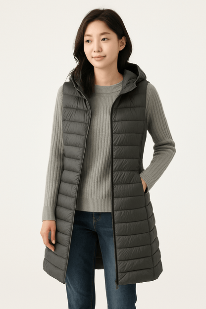 Vinterfrakke Dame Med Hætte Moderne Quiltet Design 6