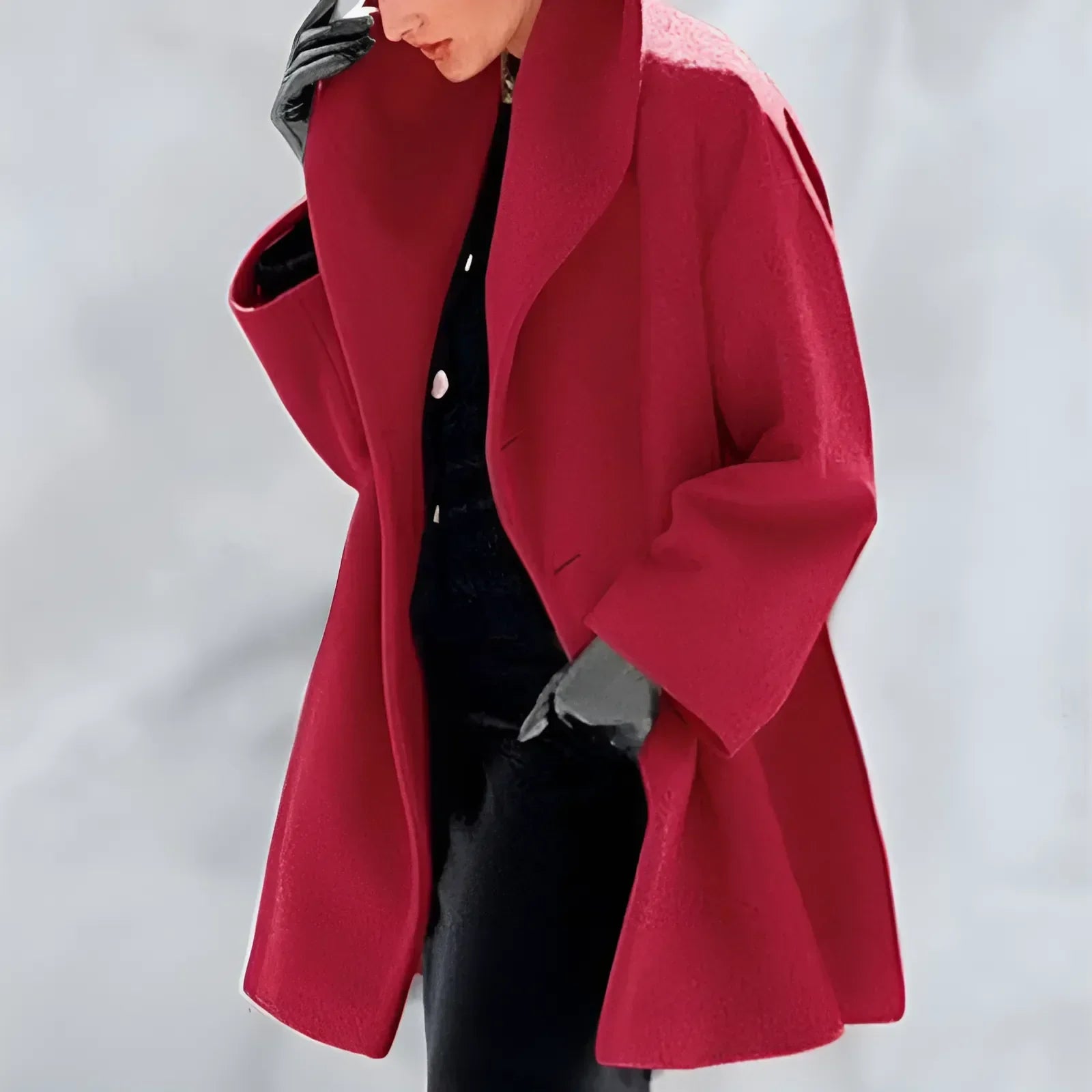 Vinterfrakke Dame Trench Stil Blødt Varmt Stof 2