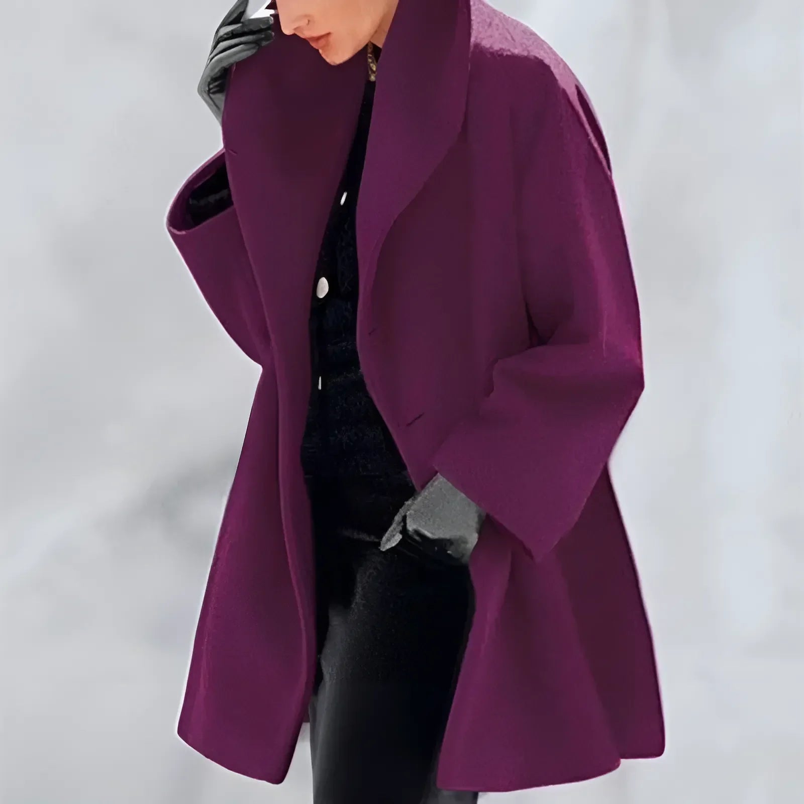 Vinterfrakke Dame Trench Stil Blødt Varmt Stof 3