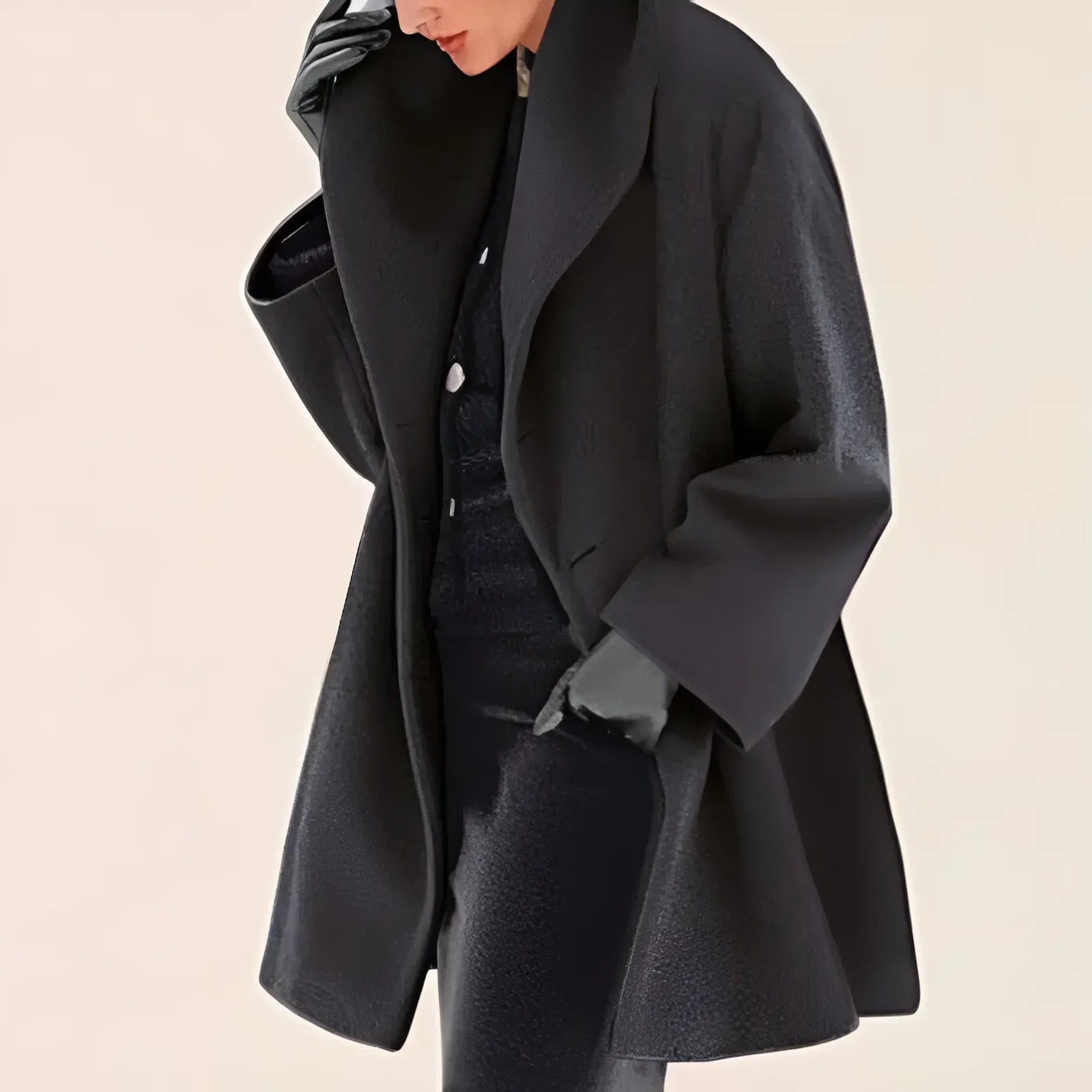 Vinterfrakke Dame Trench Stil Blødt Varmt Stof 4
