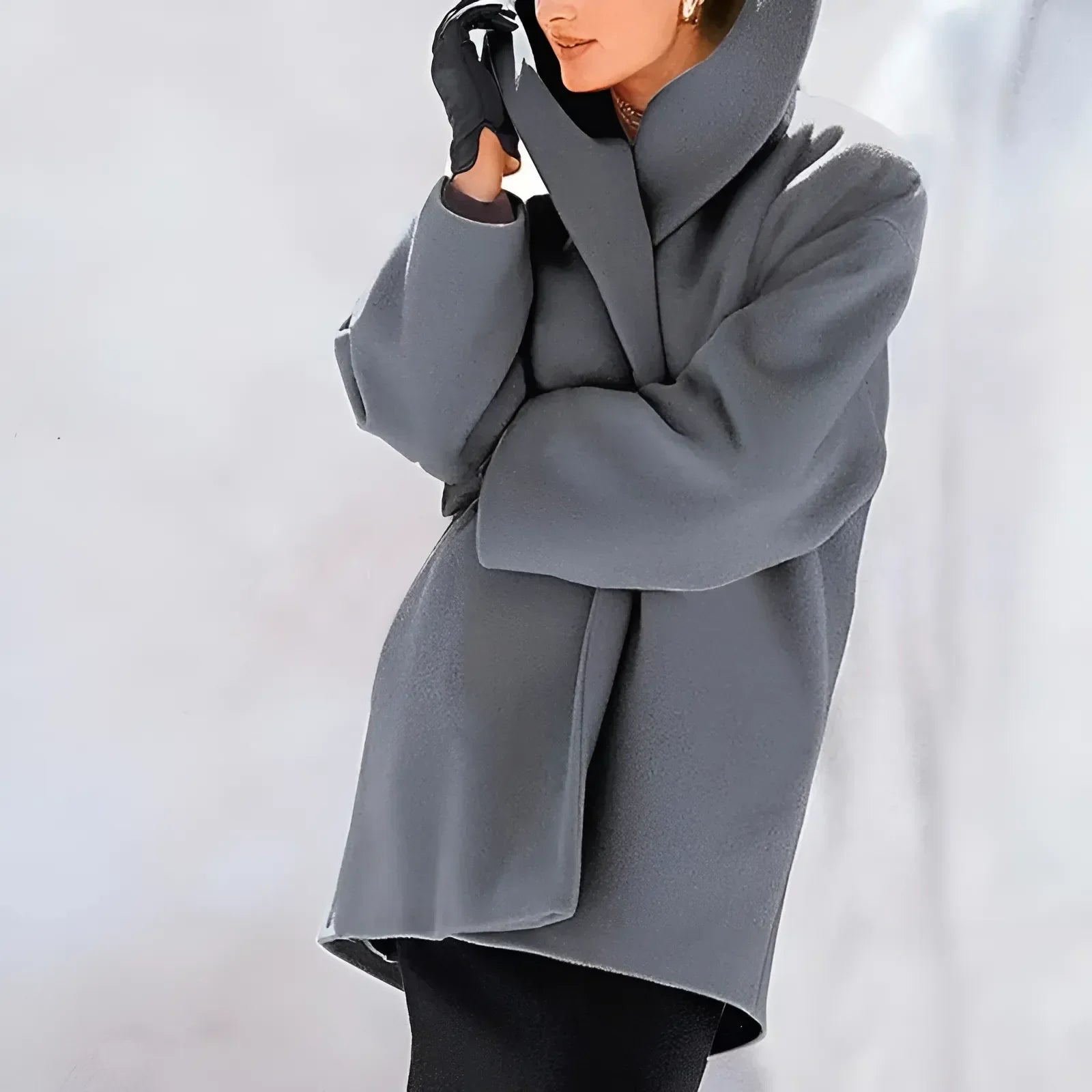 Vinterfrakke Dame Trench Stil Blødt Varmt Stof 6