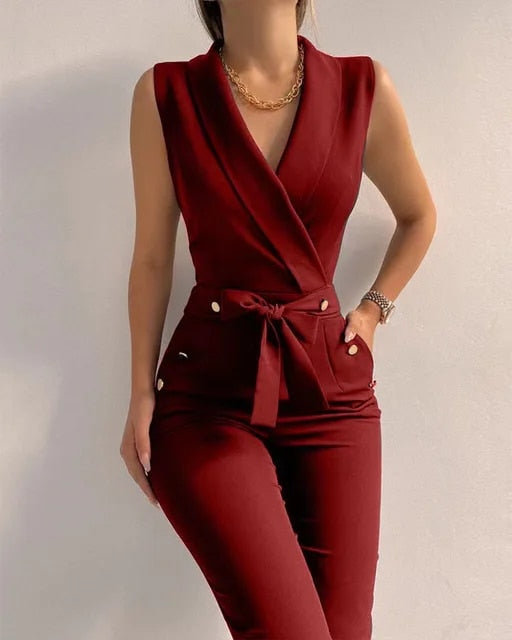Variant image for Dame Jumpsuit Mouwløs V-hals Med Sløjfe Polyester Elegant Design-21