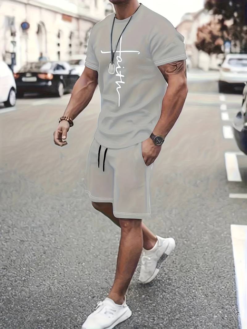 Herre Sommer Sæt T-shirt og Shorts Åndbart Bomuld-2