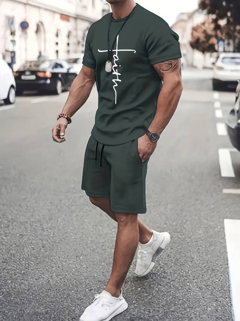 Herre Sommer Sæt T-shirt og Shorts Åndbart Bomuld-3
