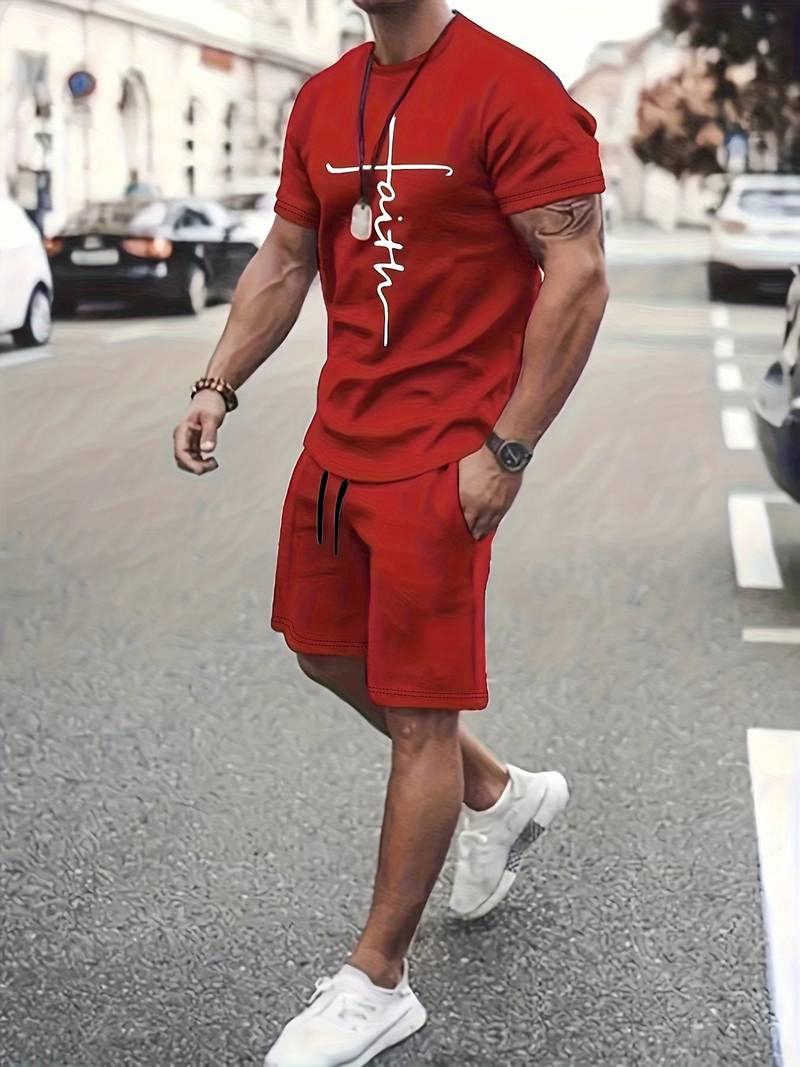 Herre Sommer Sæt T-shirt og Shorts Åndbart Bomuld-6