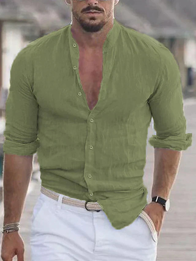Herre Skjorte Kortærmet 100% Linned Elegant Casual Stil-2