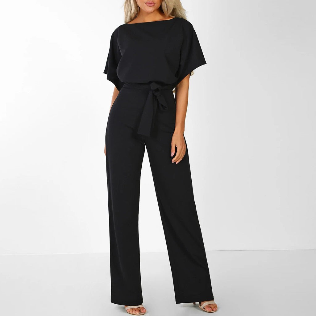 Dame Jumpsuit Elegant Flatterende Polyester med Lace-Up Talje-3