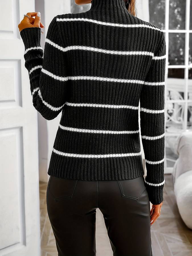 Kvinders Sweater Stribet Rund Hals 100% Bomuld 4