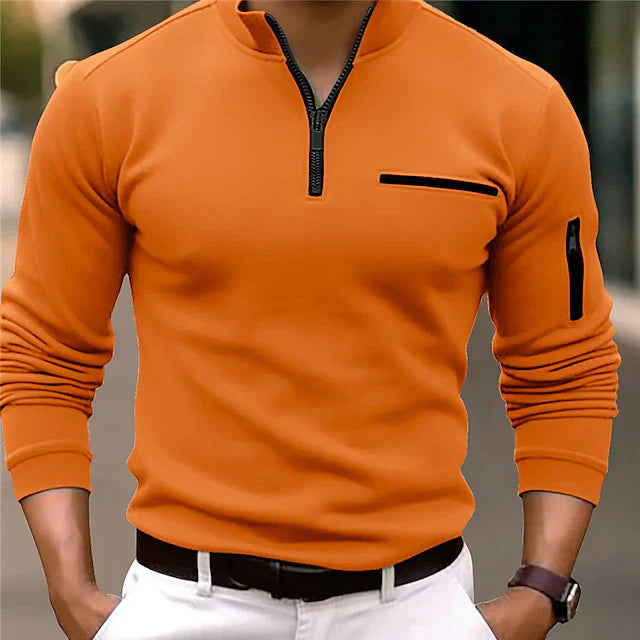 Herre Sportpolo Shirt Monokrom Ståkrave 100% Bomuld-4