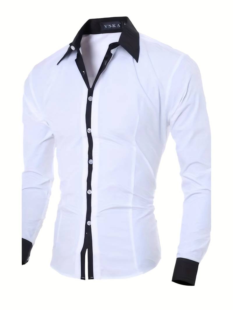 Herre Button-Up Skjorte Kontrasterende Design 100% Bomuld-1