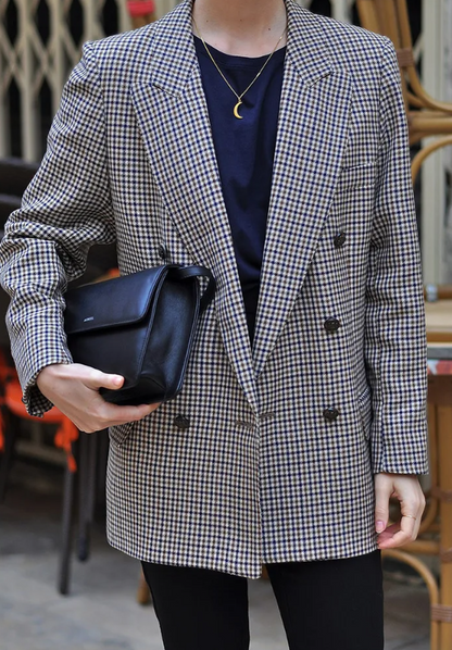 Vintage plaid blazerfrakke til kvinder
