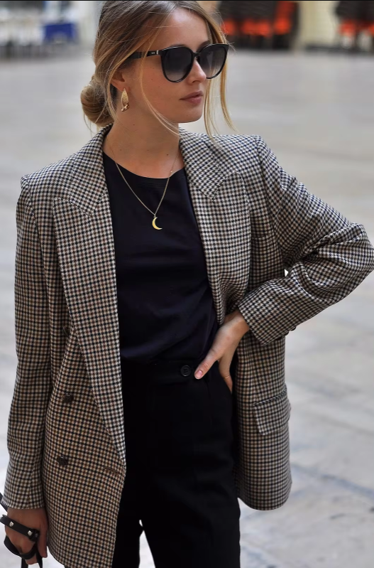 Vintage plaid blazerfrakke til kvinder