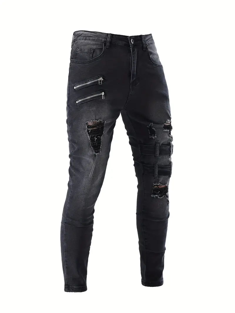 Mænds Biker Jeans Casual Denim med Polstrede Indsatser-5