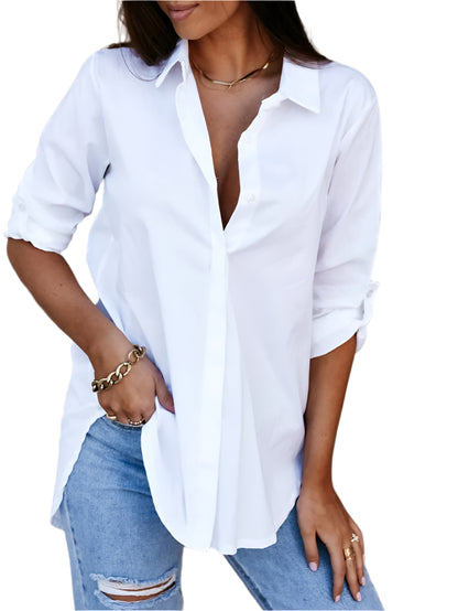 Skjortebluse Dame V-Hals Let Materiale Casual-1