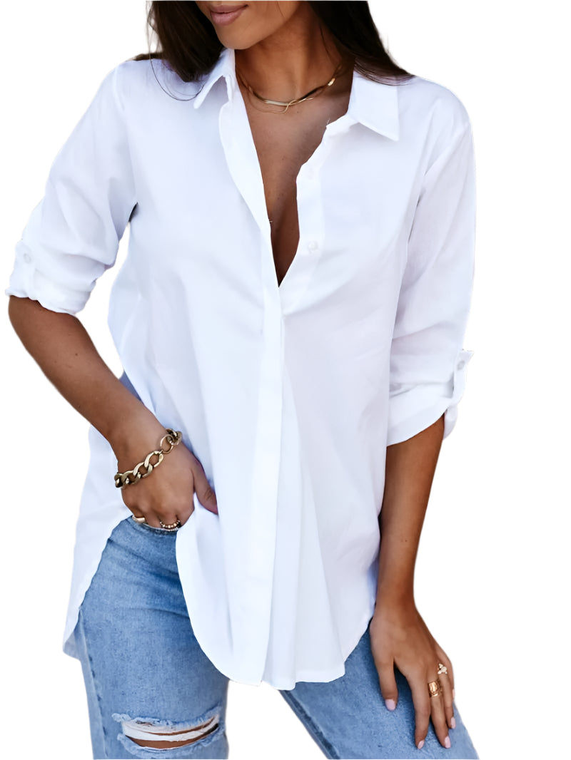 Skjortebluse Dame V-Hals Let Materiale Casual-1