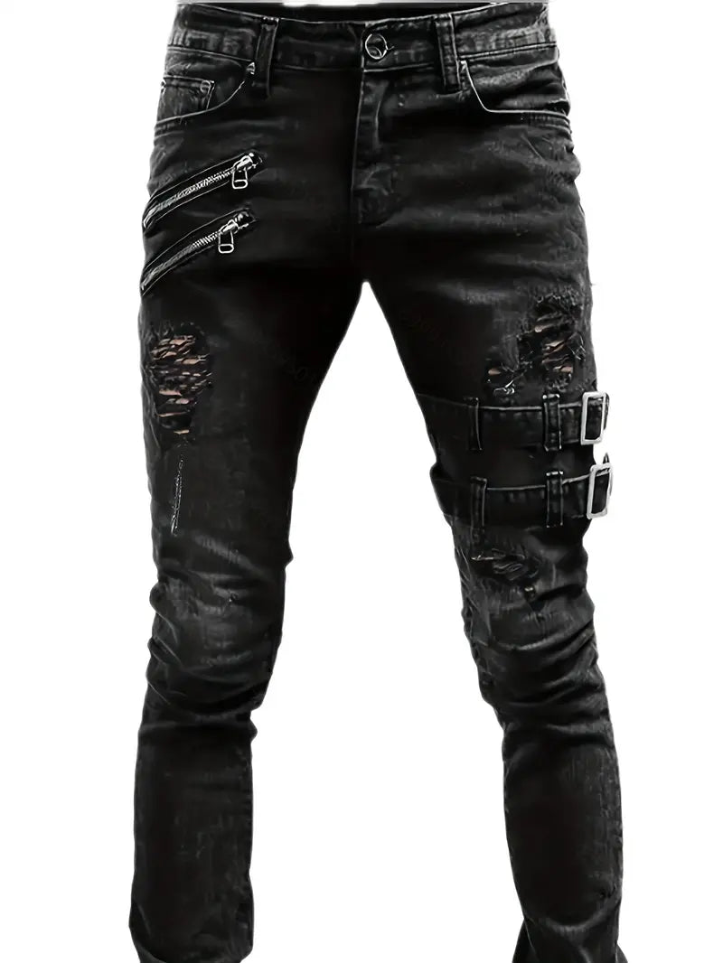 Mænds Biker Jeans Casual Denim med Polstrede Indsatser-1