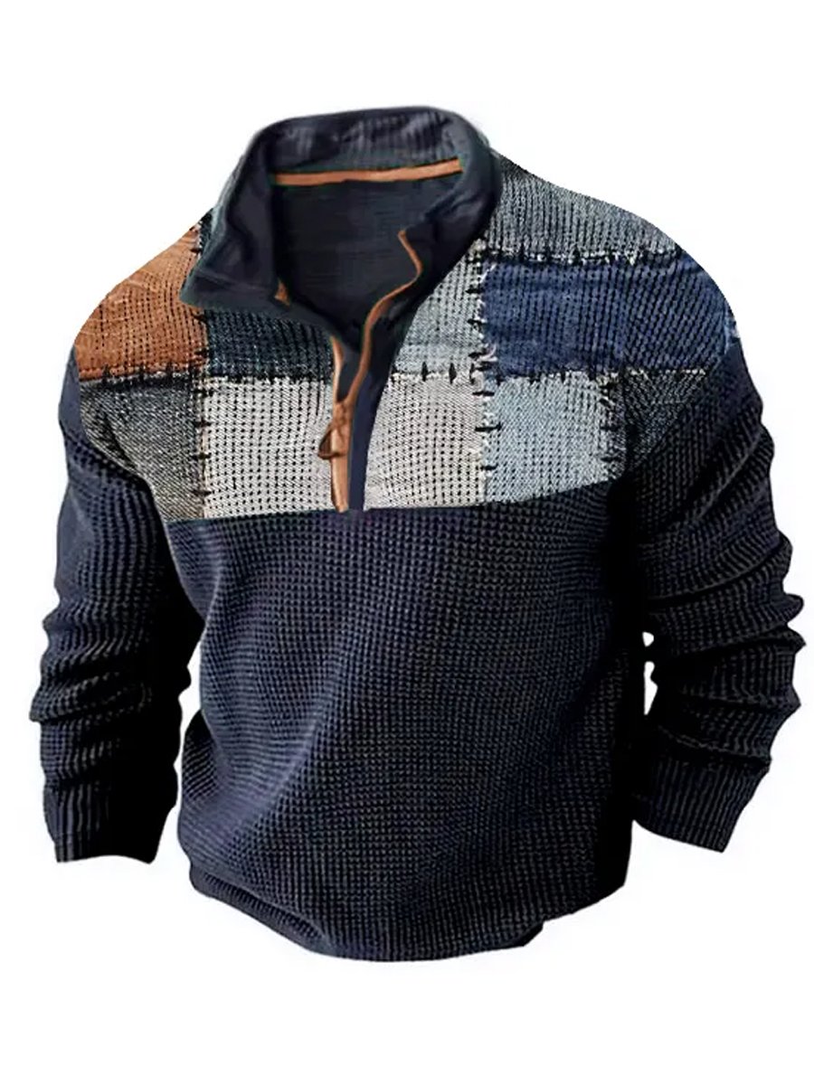 Herre Sweatshirt Lynlås Farveblok Design Bomuld