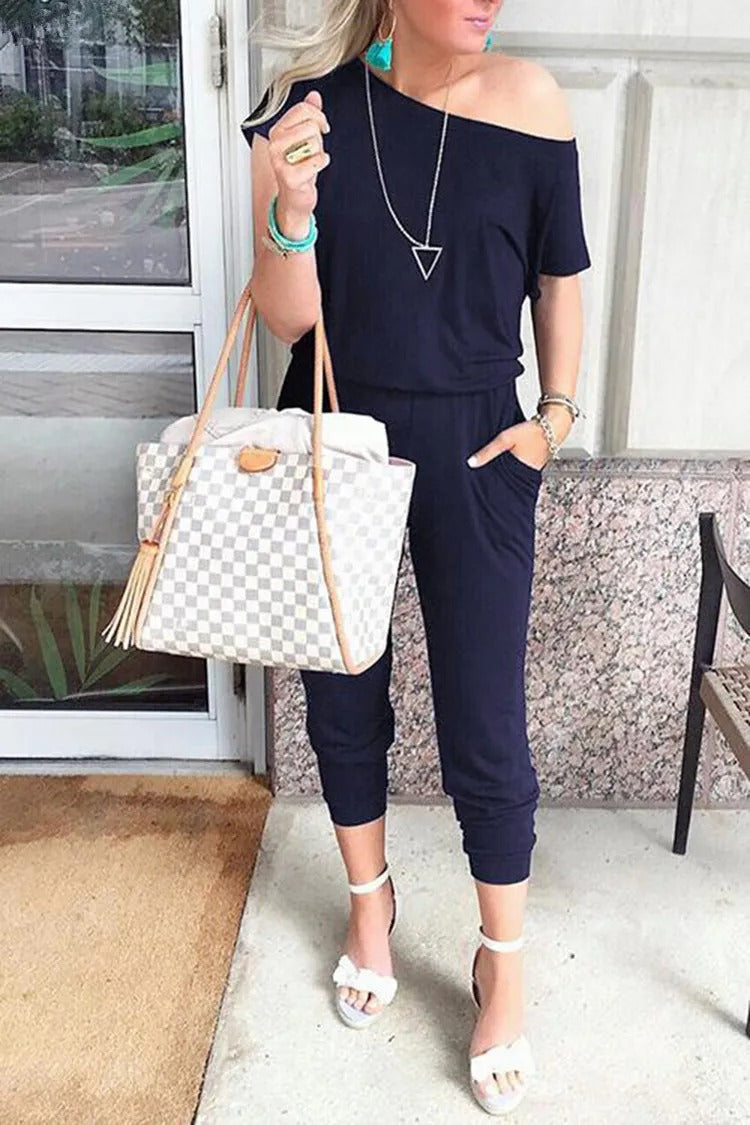 Løs off shoulder-jumpsuit til kvinder