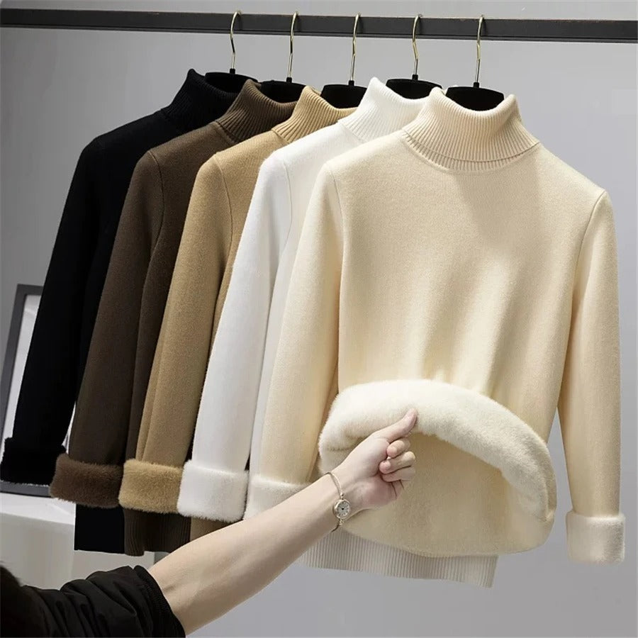 Rullekrave-sweater med fløjlsforing til kvinder