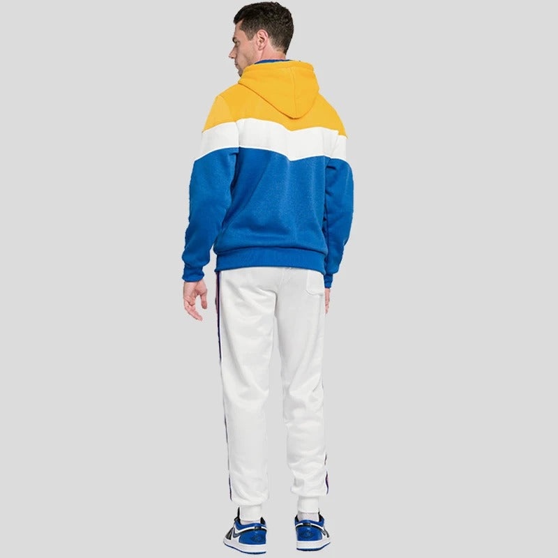 Patchwork-hættetrøje i fleece til mænd