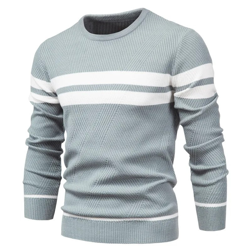 Patchwork-pullover med O-hals til mænd