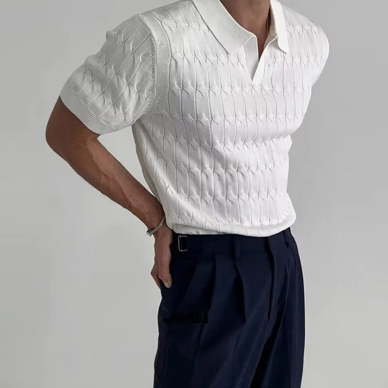 Strikket jacquard-poloshirt til mænd